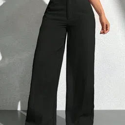 chalodia Women Slim Fit Black Cotton Blend Trousers-picture-10