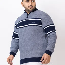 kvetoo Men Striped High Neck Dark Blue Sweater image 3