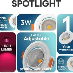 elleys DAZZ 3W LED Light Spot Light | Pink LED Light Moveable COB Beam Angle:36 | 6 Pcs Cob Light Ceiling Lamp image 2