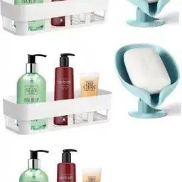 qrex Wall Mounted Shower Caddy Shelf With Suction Soap Holder Plastic Wall Shelf-picture-11