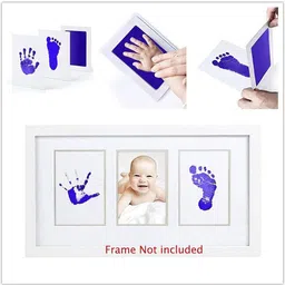 grab classy 0-6 Months Baby Hand print and Baby Foot print Ink Pad with Imprint Cards Dark Blue Keepsake image 3