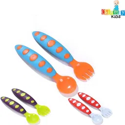 chinmay kids Baby Food Feeding Spoon Learning Cutlery Non-Slip Handles Feeding Training Spoon- Plastic image 3