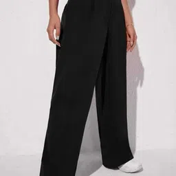 next one Women Loose Fit Black Lycra Blend Trousers image 2