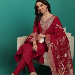Embroidered Kurta, Trouser/Pant & Dupatta Set-image-16