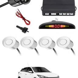 maties Car Parking Sensors - Set of 4 with Reverse Parking Camera (White)-89 White Reversing Electromagnetic Parking Sensors With Camera-89 Parking Sensor-picture-12