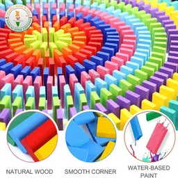 qexle Wooden Domino Run Board Building Blocks Educational Toys 100 Pcs image 2