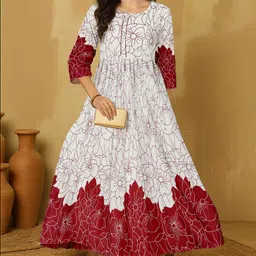 Women Floral Print, Printed Cotton Blend Anarkali Kurta-image-12