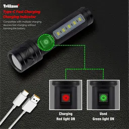 trillsun 200W (ZOOMABLE LED METAL) with SOS Function, 6 Modes Led emergency light Torch image 3