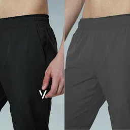 vitaan Men Solid Black, Grey Track Pants image 4