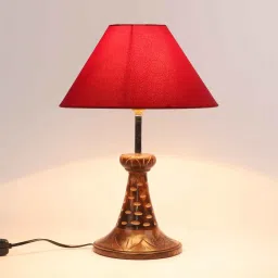 Diseno Maroon Fabric Shade Night Lamp With Mango wood Base By Foziq image 3