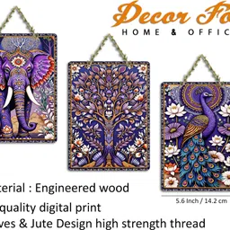 artvibes Elephant Peacock Aesthetic Modern Art Decor Wooden Wall Hanging (WH_9643N) image 5