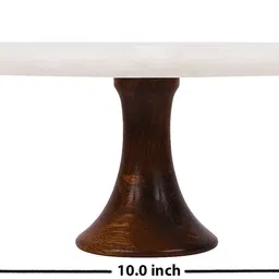 indian artisans MARBLE CAKE STAND WITH WOODEN BASE FOR CAKE CUTTING, SNACKS SERVING PLATTER Marble, Wooden Cake Server image 5