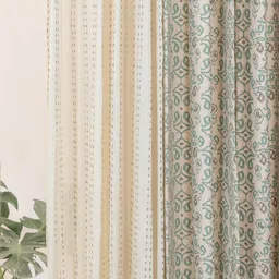 the yellow dwelling Green Cotton Abstract 7.5Ft Semisheer Eyelet 4 Door Curtains image 3