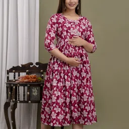 cotton mulmul store Women A-line Maroon, White, Pink Midi/Calf Length Dress image 3