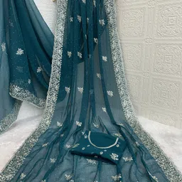 mikhu shop Unstitched Silk Blend Blouse Material Embroidered-picture-27