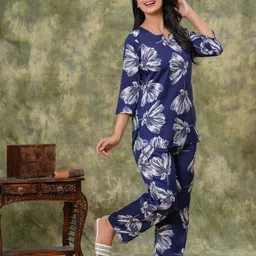 dizon Women Night Suit Set Blue Printed image 3