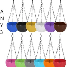 god of goods (Packof3)Multicolor Round Plastic Flower Hanging Planters with Hanging Chain. Plant Container Set image 2