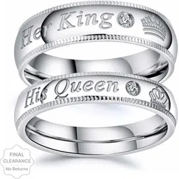 viansh Stainless Steel Cubic Zirconia, Diamond Silver, Platinum Plated Ring Set-picture-20