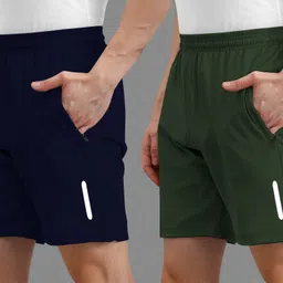 avolt Pack of 2 Solid Men Blue, Dark Green Casual Shorts-picture-48