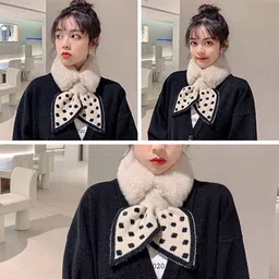 tricky shopper Self Design Wool Blend Women Beige Fancy Scarf image 3