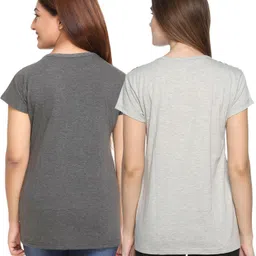 shaun Pack of 2 Women Self Design Round Neck Cotton Blend Grey T-Shirt image 3