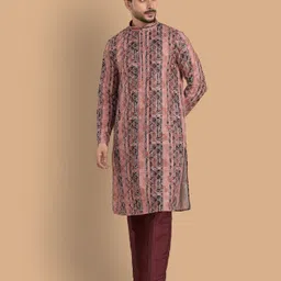 trends of ethnic Men Printed, Abstract, Geometric Print Cotton Silk Straight Kurta-picture-18