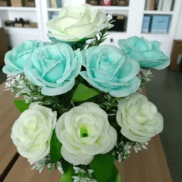 oms Twelve Rose Flower Bouque with White pot White, Green Rose Artificial Flower with Pot image 2
