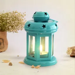 style homez SCARLETTE, Decorative Metal Tea Light Holder, Table Top Home Decor Blue Iron Hanging Lantern-picture-35