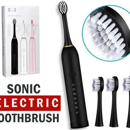 AKADO Rechargeable Electric Toothbrush with 3 Brush Heads, 6 Modes-Black Electric Toothbrush-picture-48