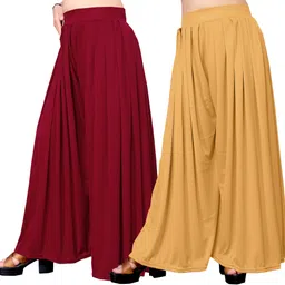 anti wrinkle designer Pack of 2 Women Flared Red, Beige Lycra Blend Trousers image 1