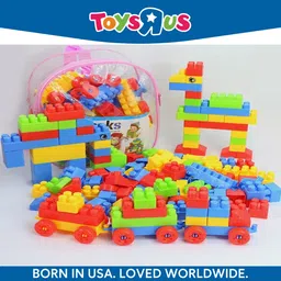 toys r us universe of imagination InventBuild: DIY Plastic Building Block for Kids - 100+ Pieces with Pink Bag image 1