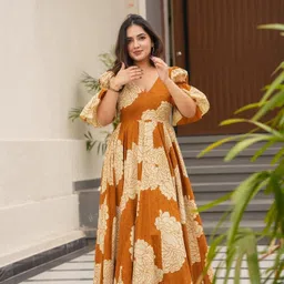 mahadev Printed Rayon Blend Stitched Flared/A-line Gown-picture-16
