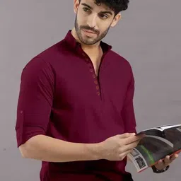 vellosta Men Solid Cotton Blend Straight Kurta-picture-10