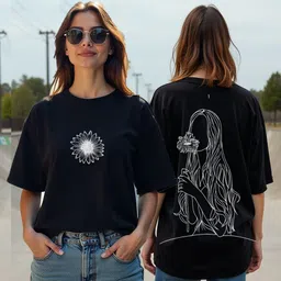 rodzen Women Printed Round Neck Cotton Blend Black T-Shirt image 1