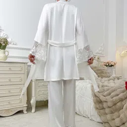 for you for me Women Shirt & Pyjama set White Self Design, Solid image 4