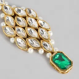 Peora Green & White Crystal & Pearl Gold-Plated Earrings with Maang Tika Set image 4