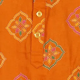 Superminis Boys Brown Floral Printed Pure Cotton Kurta with Pyjamas image 3