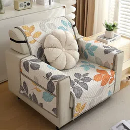 HOKIPO White & Blue Printed Polyester 1 Seater Sofa Cover Mat-image-19