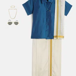 Thangamagan Boys Set - Self-attaching Dhoti-Shirt-Towel with Freebies Set-image-59