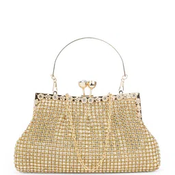 Globus Women Gold Embellished Curved Shape Party Clutch With Detachable Chain Strap-picture-53