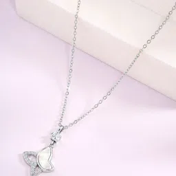 Peora Silver-Plated CZ-Studded Butterfly Shaped Pendant With Chain-image-40