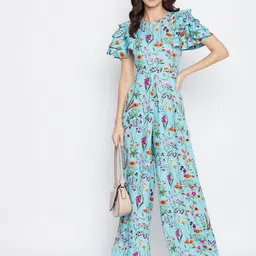 Uptownie Lite Women Blue & Orange Printed Basic Ruffle Sleeves Jumpsuit-image-8