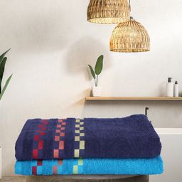 BIANCA Pack Of 2 Mercerized Combed Cotton Bumpy-Stripes Bath Towels-picture-42