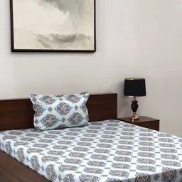 BOMBAY DYEING Cardinal Blue Ethnic Printed Cotton 120 TC Single Bedsheet Set 2.24 x 1.5m-picture-19