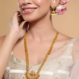 Rubans 22K Gold-Plated Traditional Temple Jewellery Set with Lakshmi Motifs & Pearl Drops-picture-29