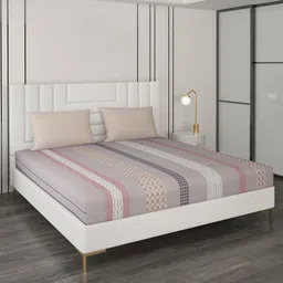 Monte Carlo Pink Striped Cotton 200 TC Queen Bedsheet with 2 Pillow Covers image 1