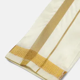 THANGAMAGAN Boys Green Shirt with Cream-Coloured Dhoti, Towel, And Freebies Set image 5