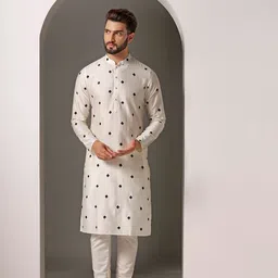 KISAH Ethnic Motifs Embroidered Mandarin Collar Kurta With Churidar image 1