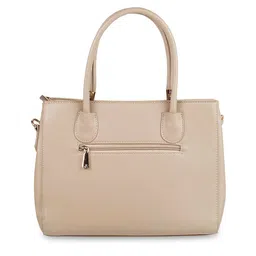 Mochi Women Beige Textured PU Structured Handheld Bag with Cut Work image 4