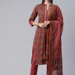 Readiprint Fashions Paisley Printed Sequinned Pure Cotton Kurta with Trousers & Dupatta image 1